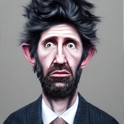 Image similar to Caricature portraits done of Gruff Rhys, realistic, hyperrealistic, very realistic, highly detailed, very detailed, extremely detailed, detailed, oil painting, digital art, trending on artstation