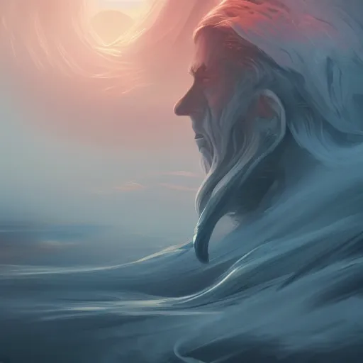 Prompt: side view of a man made of swirling smoke and tendrils of fog, sunset colors, cinematic, highly detailed, digital painting, artstation, concept art, smooth, sharp focus, illustration