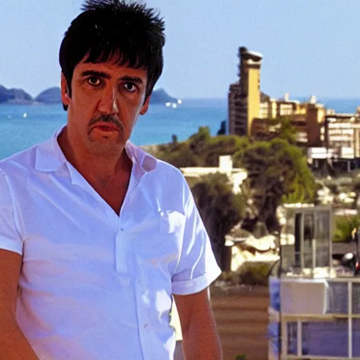 Image similar to tony montana on vacation in benidorm