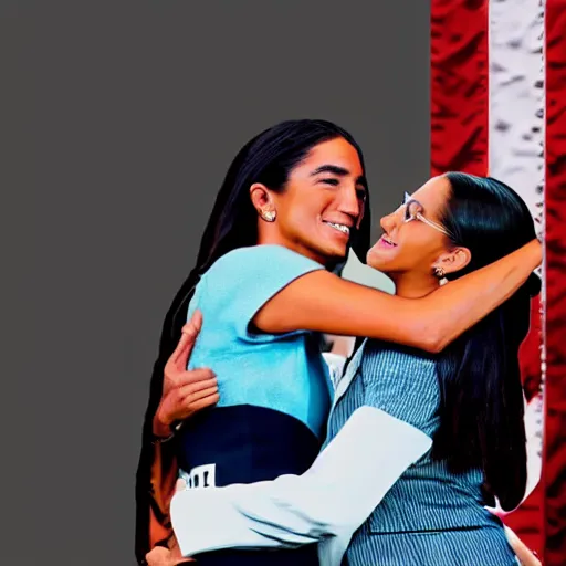 Prompt: trump and aoc hugging each other in a friendly manner in congress hyperrealistic, octane render, 4 k