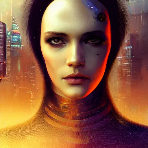 Image similar to cyberpunk woman dreaming in vr, scifi, illustration, slender symmetrical face and body, artstation, cinematic lighting, hyperdetailed, cgsociety, 8 k, high resolution, inpirate by charlie bowater, tom bagshaw, insanely detailed and intricate, beautiful, elegant, golden ratio, dark fractal background, vfx, art deco, postprocessing