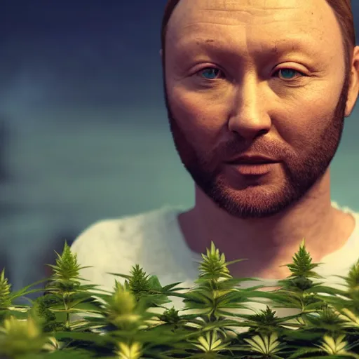 Image similar to limmy brian limond as cannabis plant, realistic artstyle, wide shot, dramatic lighting, octane render, hyperrealistic, high quality, highly detailed, hd, beautiful, cinematic, 8 k, unreal engine, facial accuracy, symmetrical