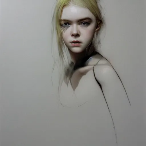 Image similar to a striking hyper real painting of Elle Fanning by Yoji Shinkawa