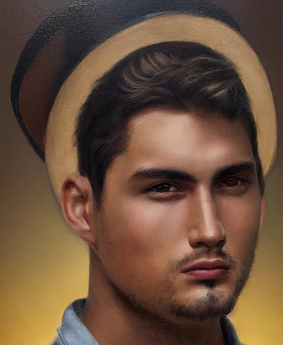 Image similar to heroic portrait of a handsome young mexican buddy, art by denys tsiperko and bogdan rezunenko, hyperrealism