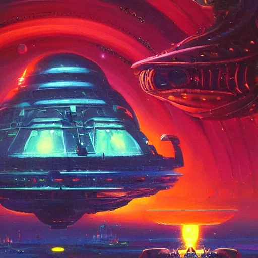 Prompt: alien spaceship by Paul Lehr