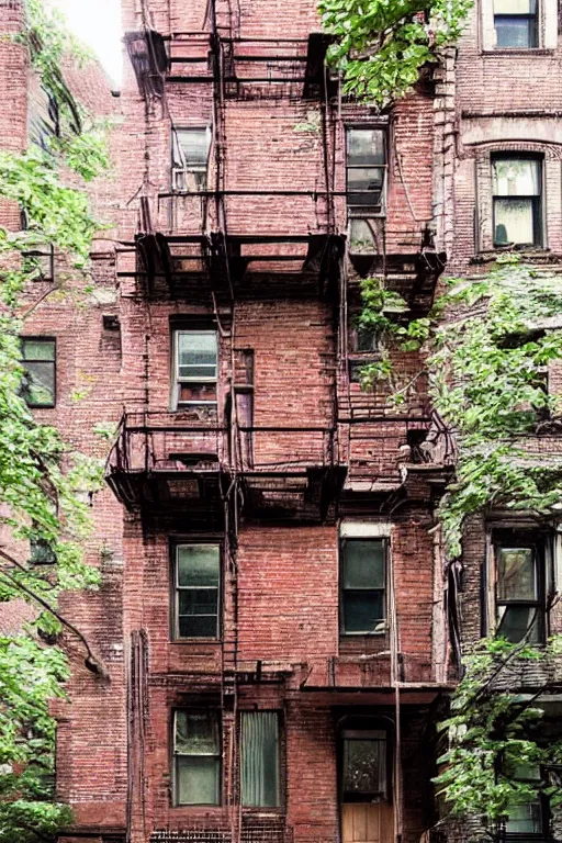 Image similar to (((((a ramshackle Manhattan brick brownstone deep in the forest))))) by Robin Tran!!!!!!!!!!!!!!!!!!!!!!!!!!!