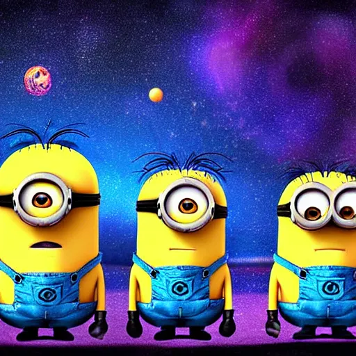 Prompt: digital art of minions in outer space