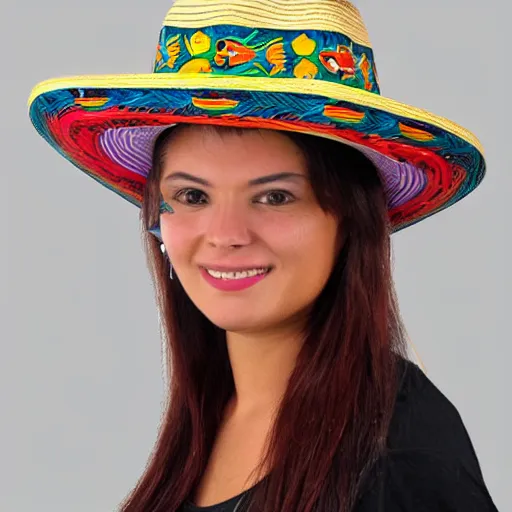 Image similar to dolphin design on a fedora in the style of mexican folk art