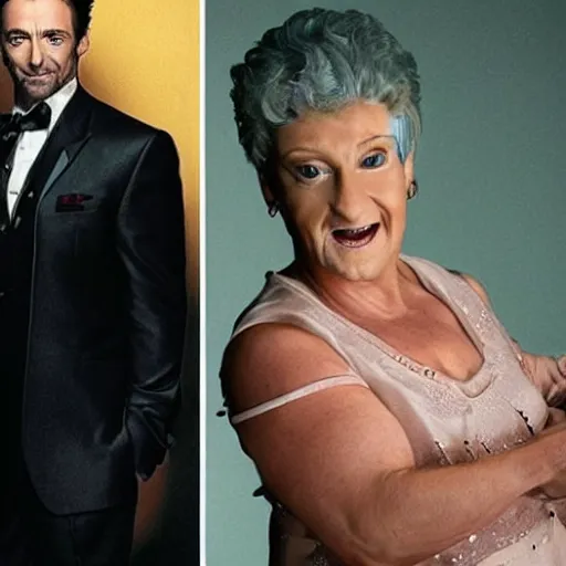 Prompt: Hugh Jackman as every character in the Golden Girls tv show. ultra realistic.