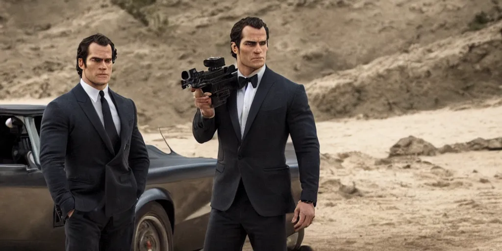 Image similar to still from actor henry cavill in the new james bond movie, amazing detail, sony fx 3, dp roger deakins