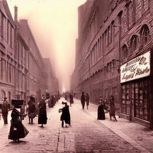 Prompt: photo of a steampunk street taken by the photographer Jacob Riis