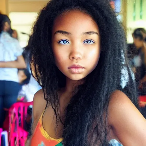 Image similar to a beautiful blasian girl with heterochromia