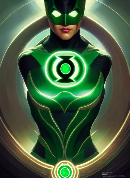 Image similar to symmetry!! green lantern, sci - fi, global illumination!! intricate, elegant, highly detailed, digital painting, artstation, concept art, smooth, sharp focus, illustration, art by artgerm and greg rutkowski and alphonse mucha