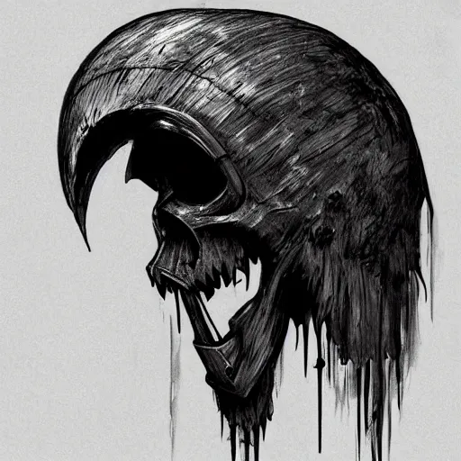 Prompt: crow skull knight helmet, headshot, side elevation, grimdark, fantasy, dark souls, b & w, concept art