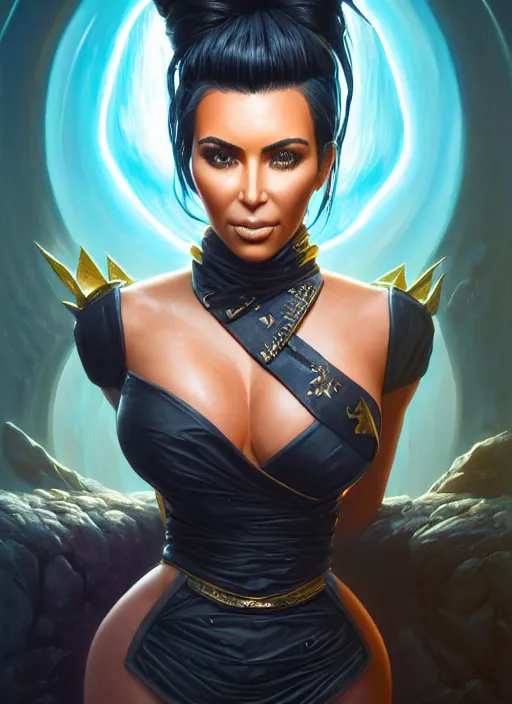 Image similar to highly detailed portrait of kim kardashian as jade from mortal kombat 1 1, stephen bliss, unreal engine, fantasy art by greg rutkowski, loish, rhads, ferdinand knab, makoto shinkai and lois van baarle, ilya kuvshinov, rossdraws, tom bagshaw, alphonse mucha, global illumination, radiant light