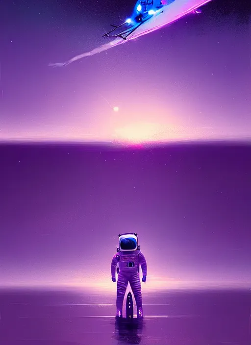 Image similar to astronaut surfer, purple and blue hour, by ismail inceoglu