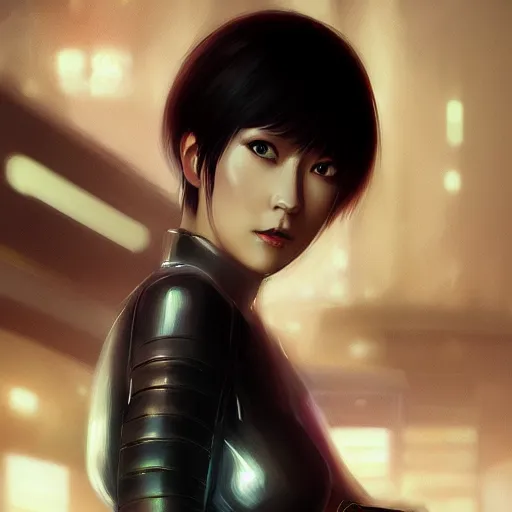 Prompt: Picture of Motoko Kusanagi in Blade Runner by wlop, elegant, digital painting, highly detailed, fantasy, artstation, concept art, smooth, sharp focus, illustration