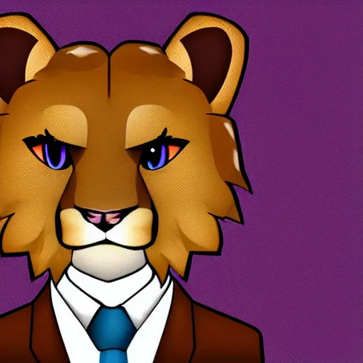 Image similar to a cartoon drawing of main character portrait anthro anthropomorphic mountain lion head animal person fursona wearing suit and tie furry 2 d masterpiece commission art solid background