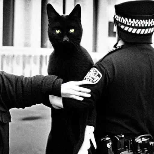 Image similar to A black cat being arrested by the police