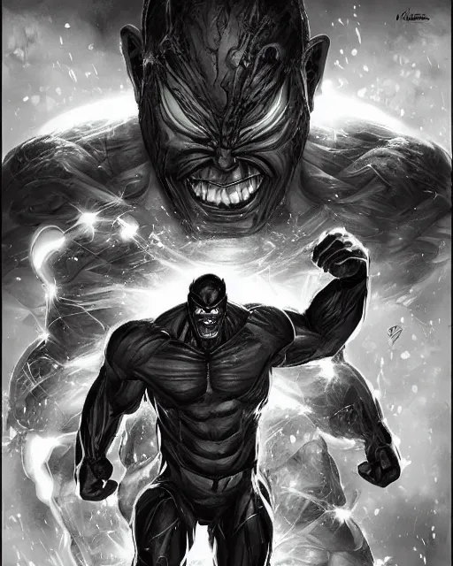 Image similar to hulk symbiote dynamic lighting, fantasy concept art, trending on art station, stunning visuals, creative, cinematic, ultra detailed, comic strip style