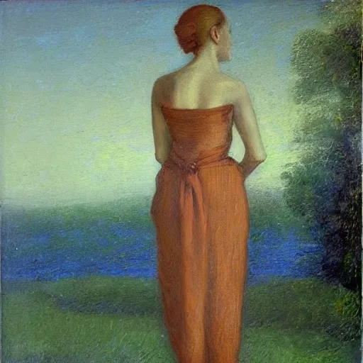 Image similar to standing skinny female artist in the style of realism, renaissance oil painting, tonalism, rococo, manga