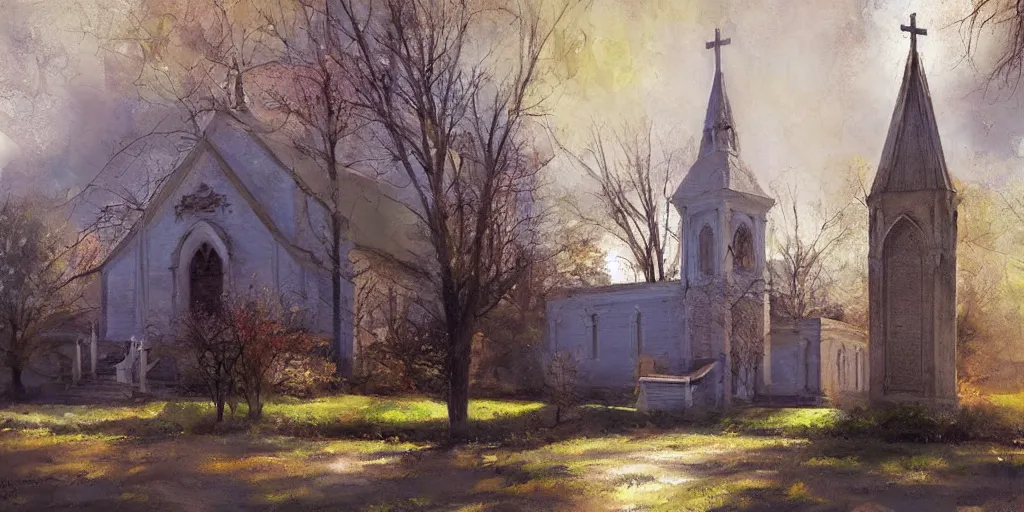 Prompt: a beautiful unknown church, digital painting by richard schmid