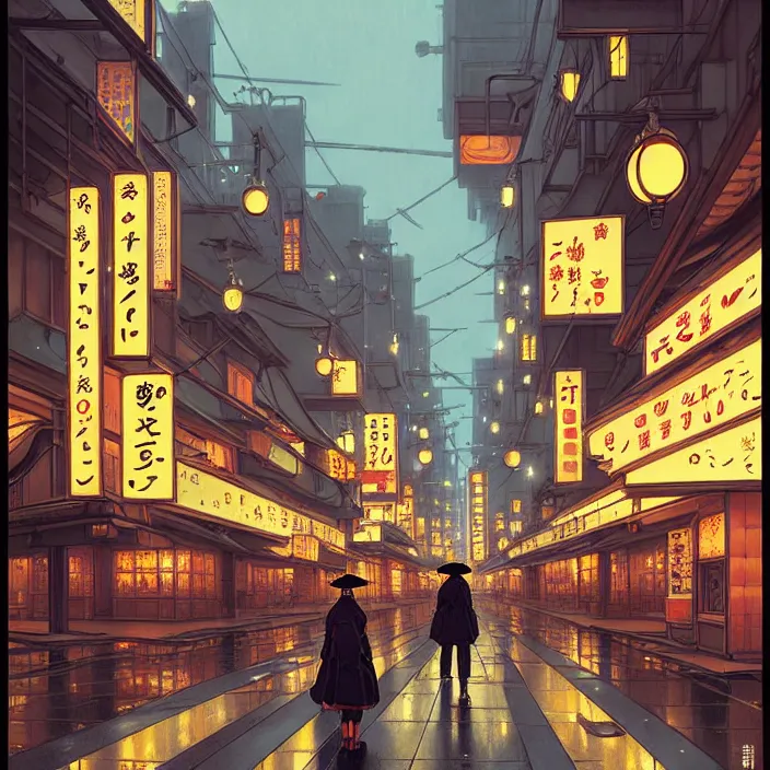 Image similar to empty tokyo at night, winter, in the style of studio ghibli, j. c. leyendecker, greg rutkowski, artem