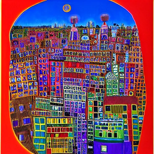 Prompt: city view, by friedensreich hundertwasser