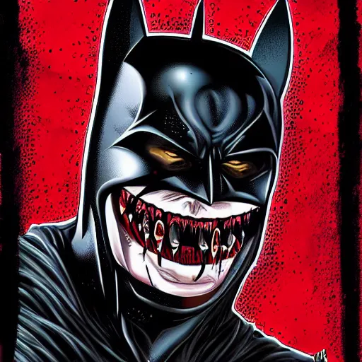 Image similar to the batman who laughs, hyper detailed masterpiece, digital art painting, surrealisme aesthetic,
