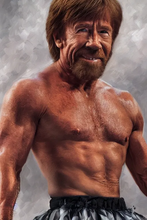 Prompt: Chuck Norris in a Tutu oil on canvas, Tutu intricate, portrait, 8k highly professionally detailed, HDR, CGsociety