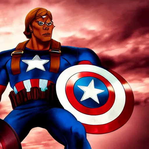 Image similar to Scooby Doo as Captain America, epic, movie still, photorealistic, cinematic, 8k,