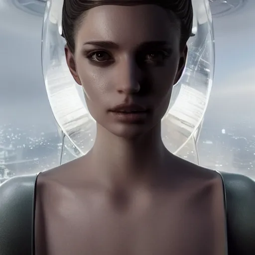 Prompt: portrait of a stunningly beautiful futuristic female, depth of field, zeiss lens, detailed, symmetrical, centered, fashion photoshoot, by Annie Leibovitz and Steve McCurry, David Lazar, Jimmy Nelsson, Breathtaking, 8k resolution, extremely detailed, beautiful, establishing shot, artistic, hyperrealistic, beautiful face, octane render