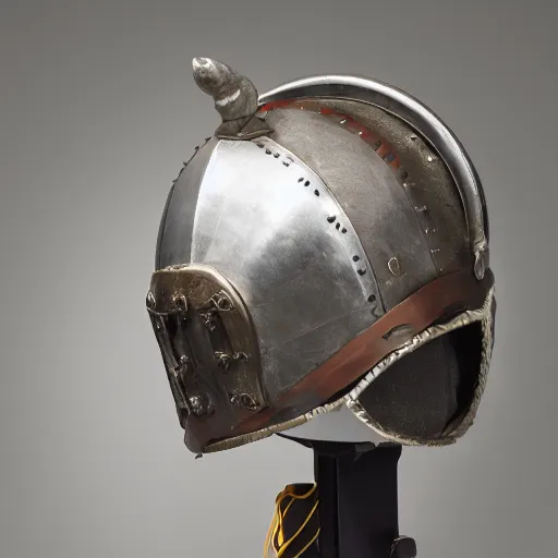 Image similar to a spangenhelm, a viking helmet, historically accurate, 8 k resolution, high detail high coherency, studio lighting, national greographic artifact lighting.