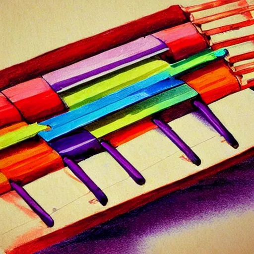 Image similar to xylophone, concept art, illustrated, highly detailed, high quality, bright colors, optimistic,