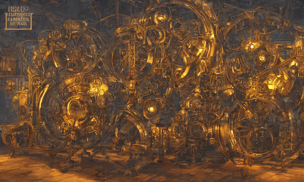 Image similar to steampunk engine laboratory 3 d volume kaleidoscope chakra digital color stylized concept substance natural color scheme, global illumination ray tracing hdr fanart arstation by sung choi and eric pfeiffer and gabriel garza and casper konefal