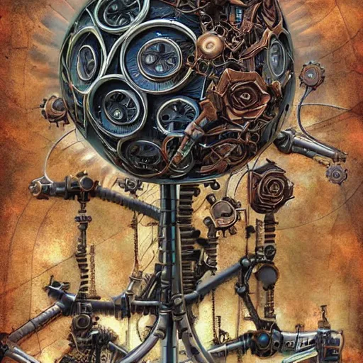 Prompt: giant mechanical rose, steampunk, fantasy art, sky, detailed, behrens style
