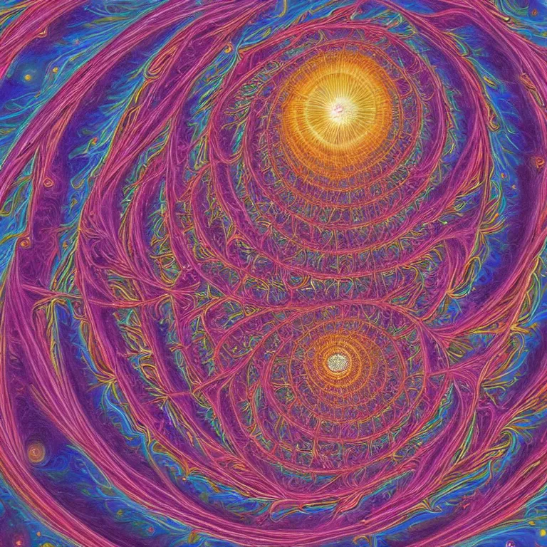 Image similar to psychedelic fractal soul on fire deep space galaxy fibonacci lateralus within award winning painting by alex grey symmetrical