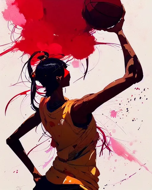 Image similar to a ultradetailed beautiful panting of a woman free throw, by conrad roset, greg rutkowski and makoto shinkai, trending on artstation