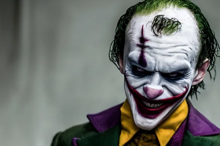 Prompt: Barry Keoghan as the Joker in 'Joker 2' (2024), movie still frame, promotional image, imax 70 mm footage, oscar nominated cinematography, volumetric lighting, 8k resolution