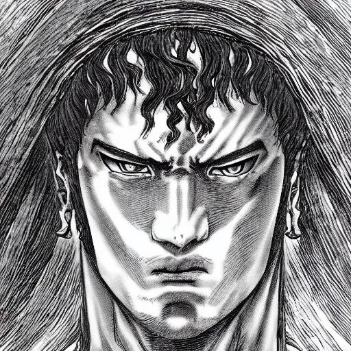 Image similar to a beautiful portrait of man by kentaro miura and gustave dore, berserk style, hyperdetailled manga character