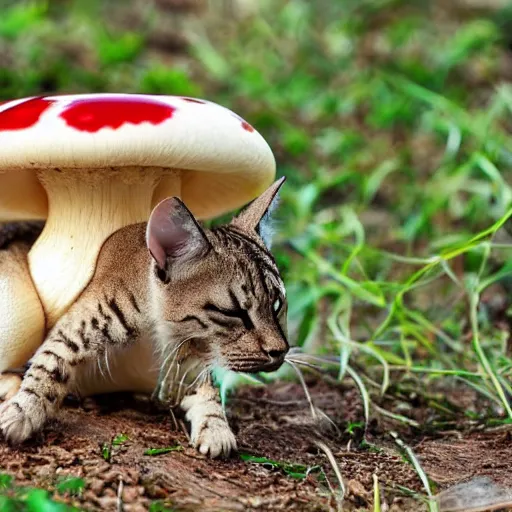 Image similar to alligato eating a magic mushroom