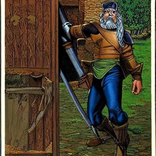 Prompt: portrait of a sly rogue, illustration by larry elmore, michael wellen, in a medieval city