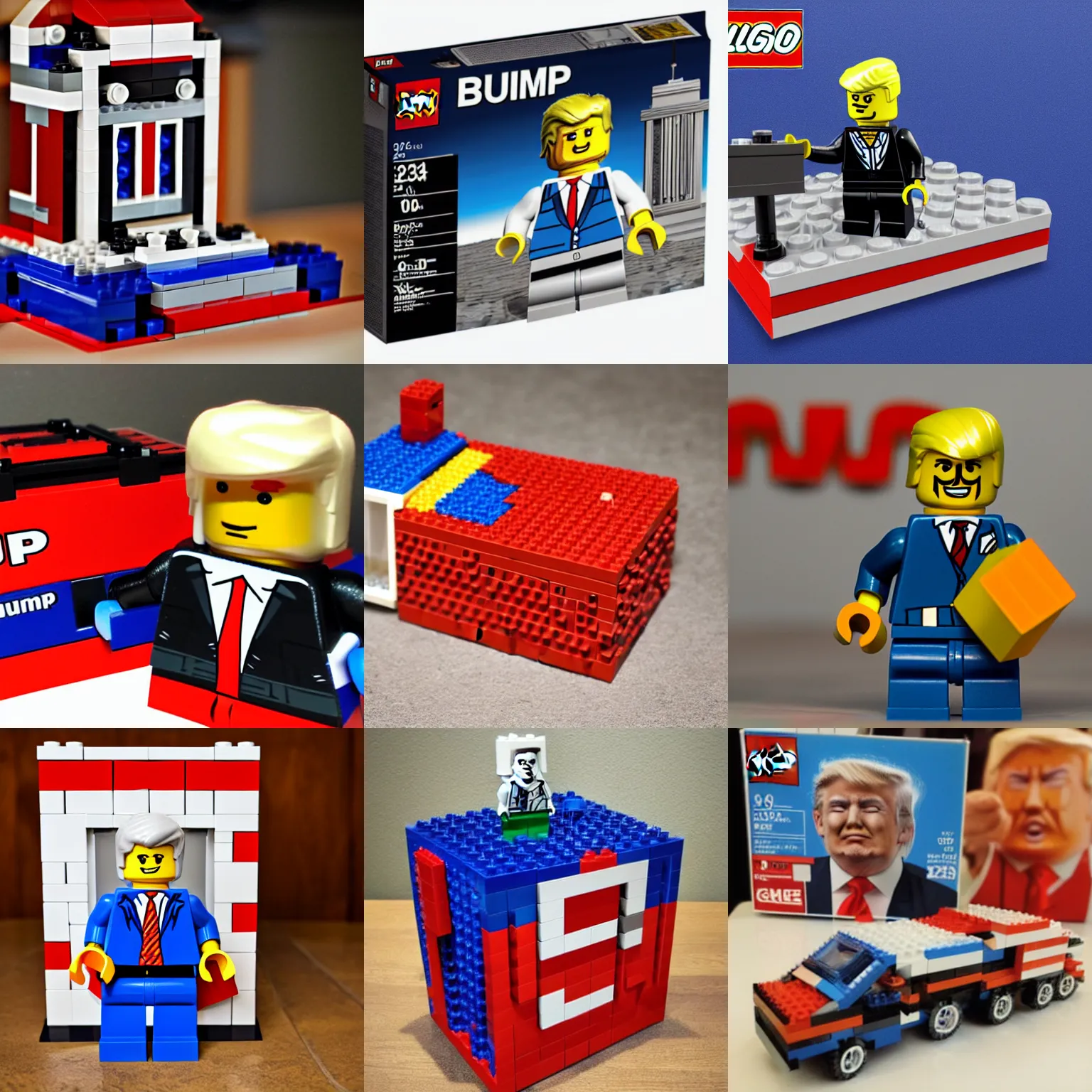 Prompt: a lego box of build of trump