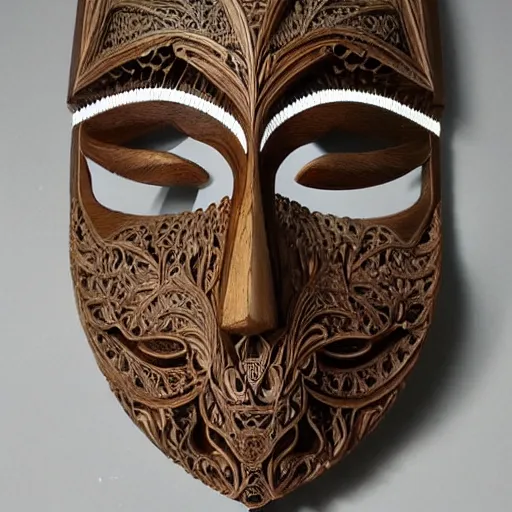 Image similar to beautiful intricate fractal wooden mask