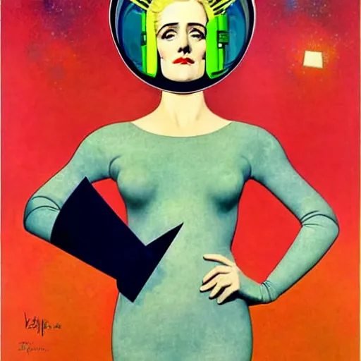 Image similar to art by coles phillips, eva green as a french astronaut from the year 2 5 0 0, blonde hair, blue makeup, green eyes, shiny helmet, mucha, kandinsky, art deco, dark deco,