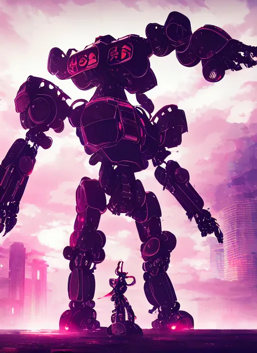 Image similar to intricate digital artwork of a giant japanese anime mecha by by nuthin'but mech, by kallamity sketchbook, inspired by nier : automata, neon city background, octane render, cgstation, 4 k resolution