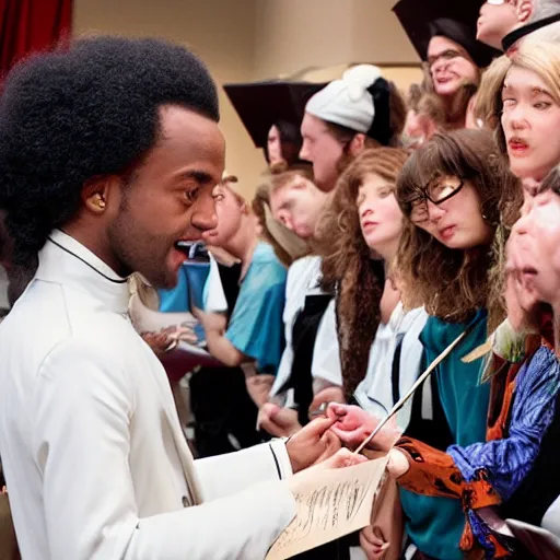 Image similar to mozart lining up for an autograph at a 1 0 0 gecs concert