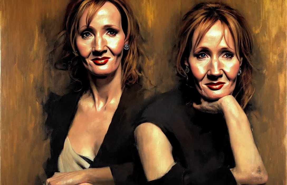 Image similar to portrait of jk rowling!!!!!!!!!!!!!!!!!!!!!!!!!!!, detailed face, detailed painting, epic lighting, by ilya repin, phil hale and kent williams