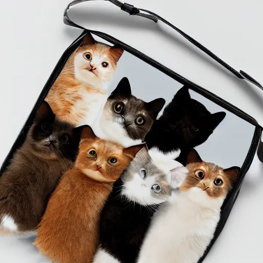 Prompt: photo of a transparent bag full of cats, white background, studio lighting, 4 k, 8 k