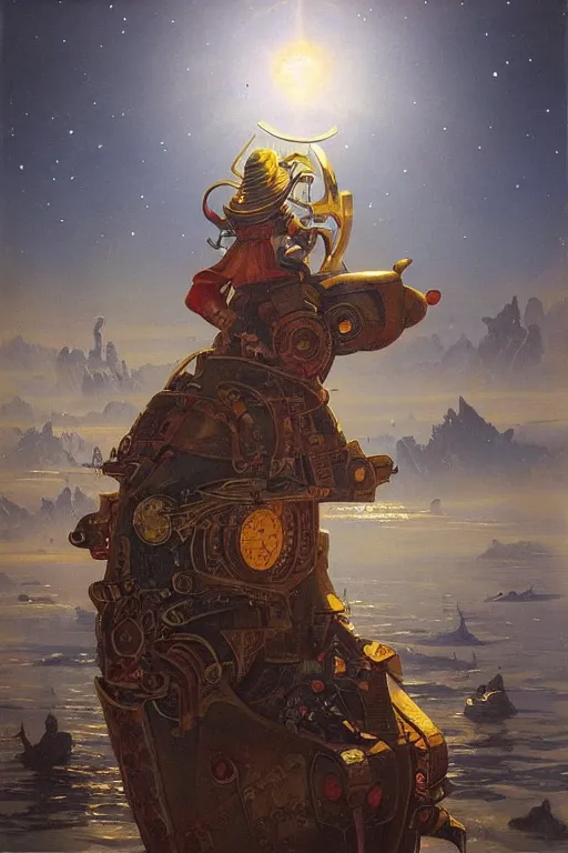 Image similar to yeenoghu privateer of the reach, painted by james c. christensen and robert mccall, trending on artstation, soft illumination microscopic view abstract illusionism, in the silver hour, bokeh, trending on instagram, avant - garde